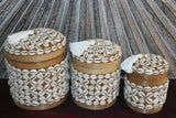 NEW BALINESE HAND WOVEN NATURAL BAMBOO BASKET WITH LID - SHELL DESIGN - 3 SIZES
