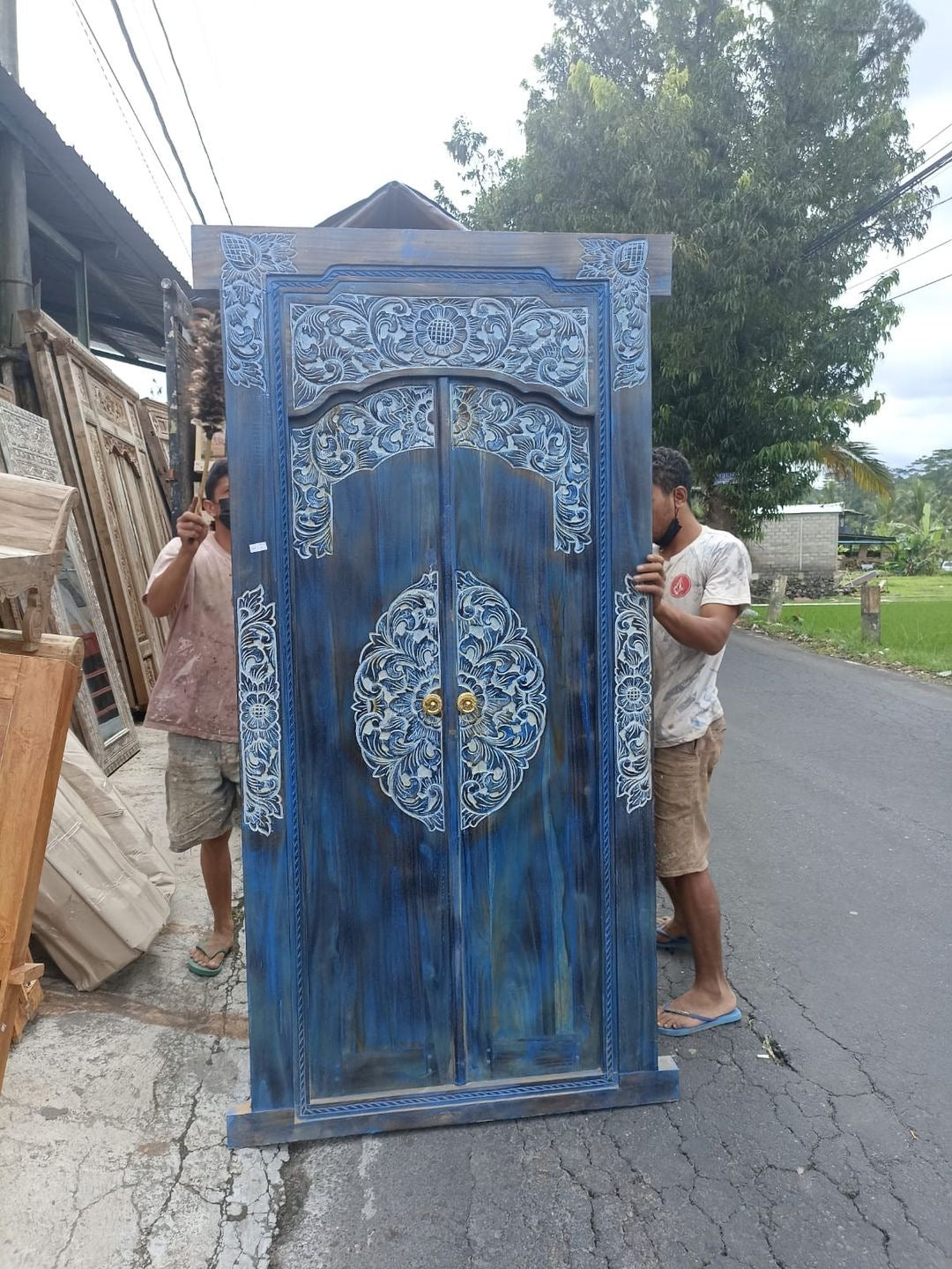 Authentic Balinese Teak Doors in Frame - Hand Carved Recycled Teak Bal ...