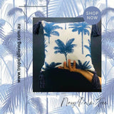 Balinese Linen Palm Tree Cushion Cover 40x40cm Navy Blue - Bali Cushion Cover