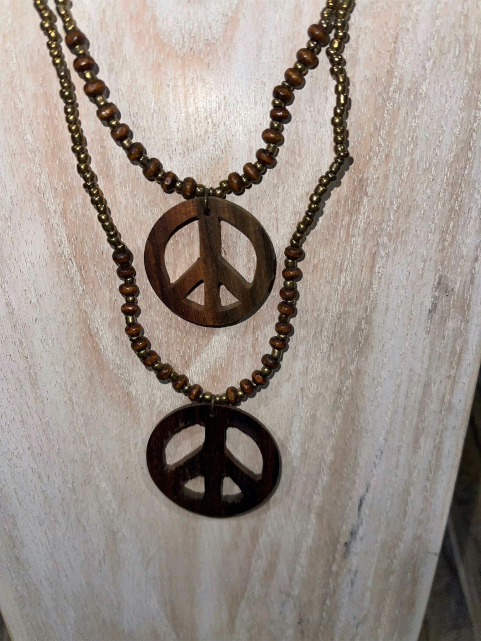 NEW Hand Crafted Bead & Peace Sign Necklace - Perfect Inexpensive Gift