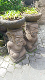 Balinese Hand Crafted Primitive Paras Statues with Pots - Bali Bird Bath