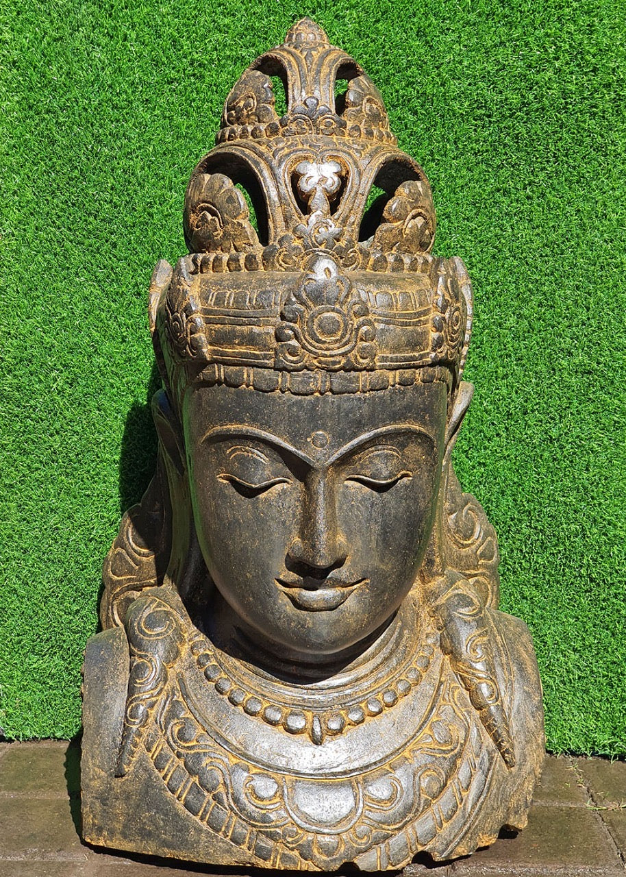 NEW Hand Carved Quality Polished Greenstone Balinese Dewi Head Statue RARE PIECE
