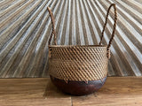 NEW Balinese Hand Woven Rattan / Wood Combo Open Basket w/handles  - Bali Basket
