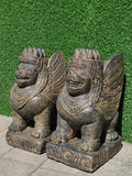 Set of 2 Hand Carved & Polished Greenstone Bali Lions - Great ENTRY PIECES