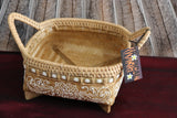 NEW Balinese Hand Woven Open Basket with Mandala Design Small