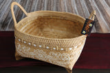 NEW Balinese Hand Woven Open Basket with Mandala Design Large
