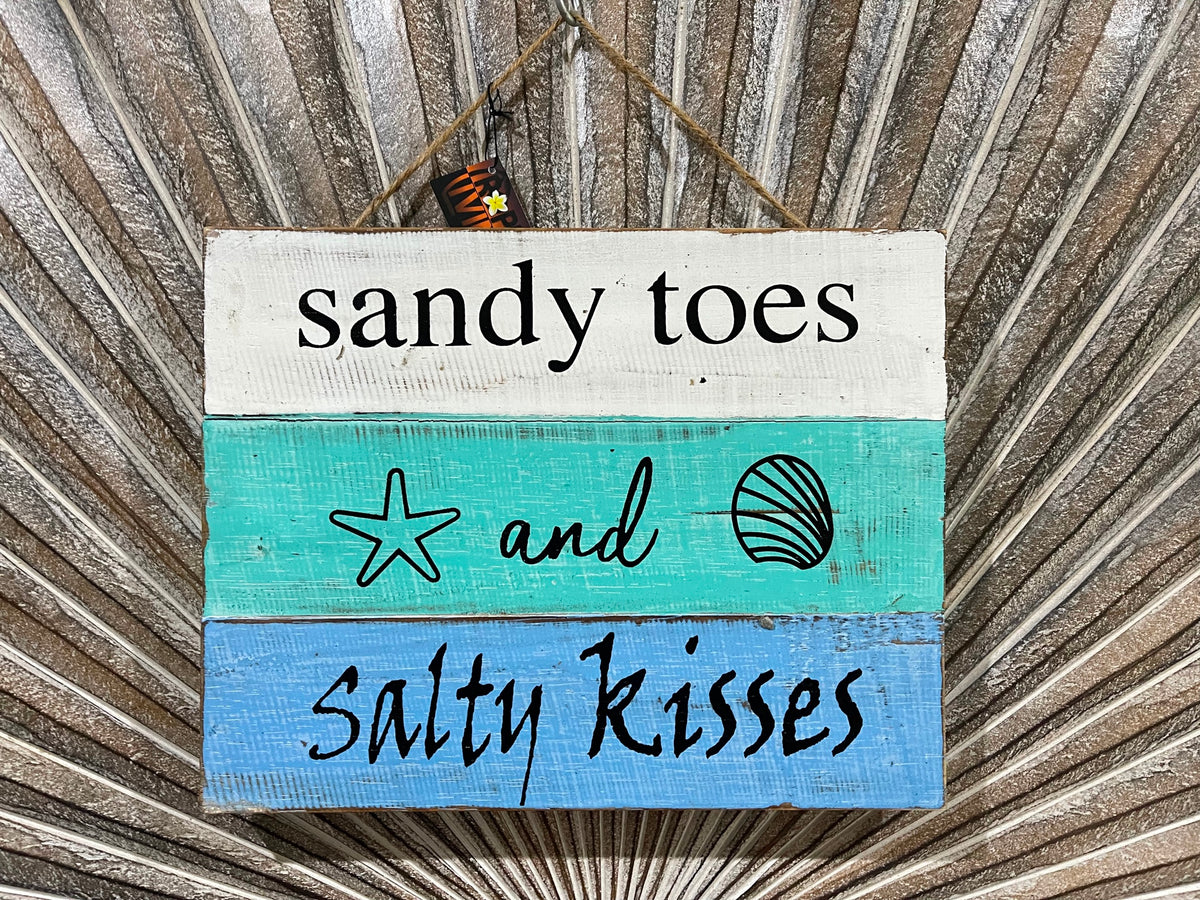 NEW Balinese Timber SANDY TOES & SALTY KISSES Sig - Bali Hand Crafted Beach Sign