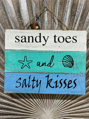 NEW Balinese Timber SANDY TOES & SALTY KISSES Sig - Bali Hand Crafted Beach Sign