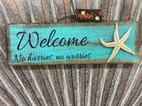 NEW Balinese Timber WELCOME Sign - Bali Hand Crafted Sign w/Starfish