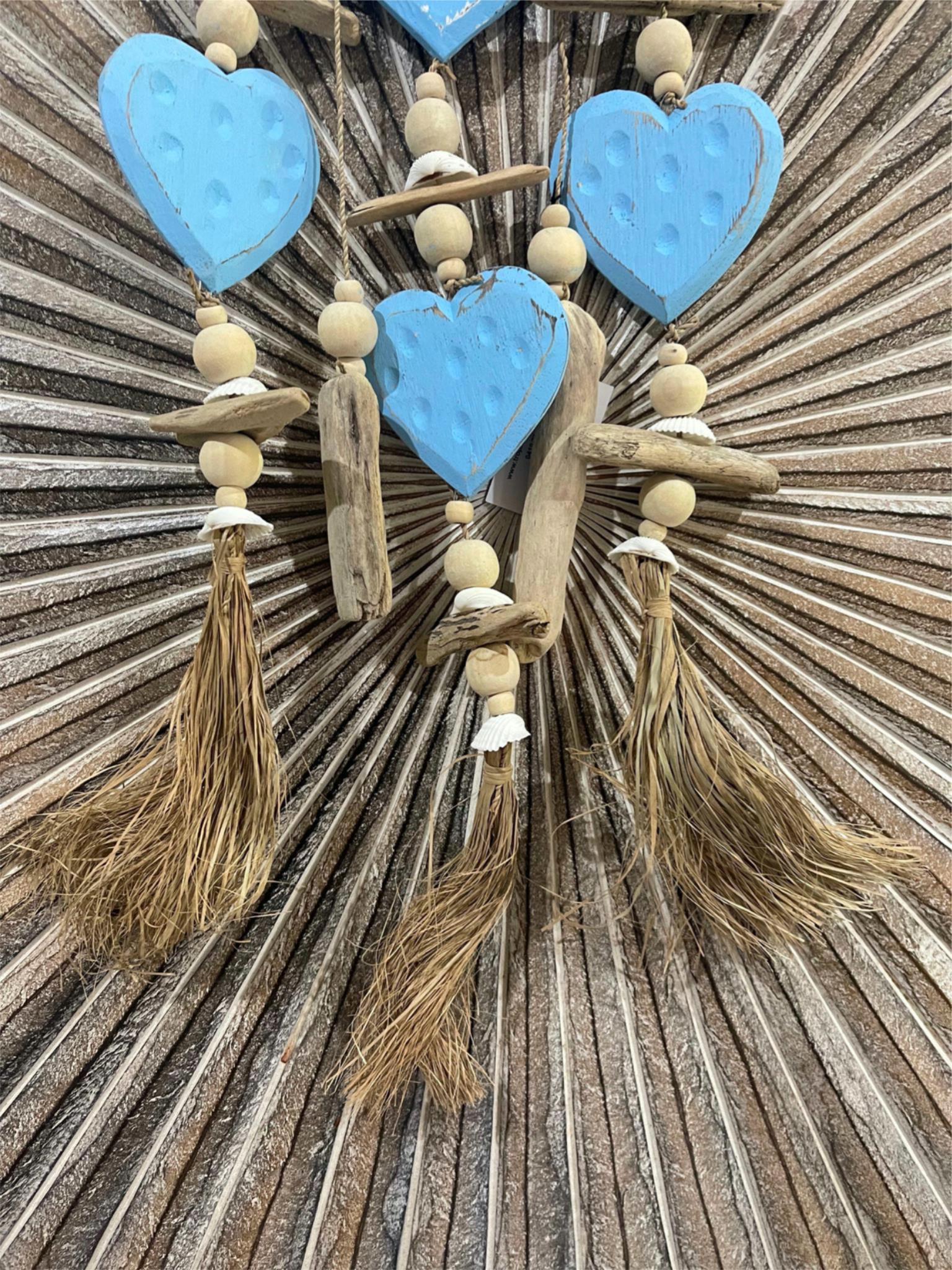 NEW Balinese Hand Crafted Wood Heart Hanger / Mobile - Love Heart Hanging Decor