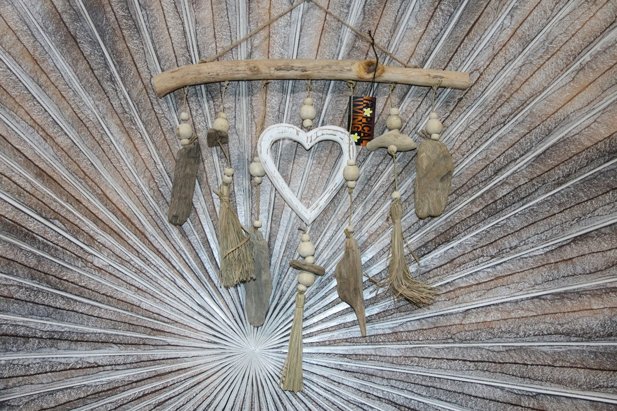 NEW Balinese Wooden Heart & Driftwood Mobile - Bali BOHO Mobile - Bali Driftwood