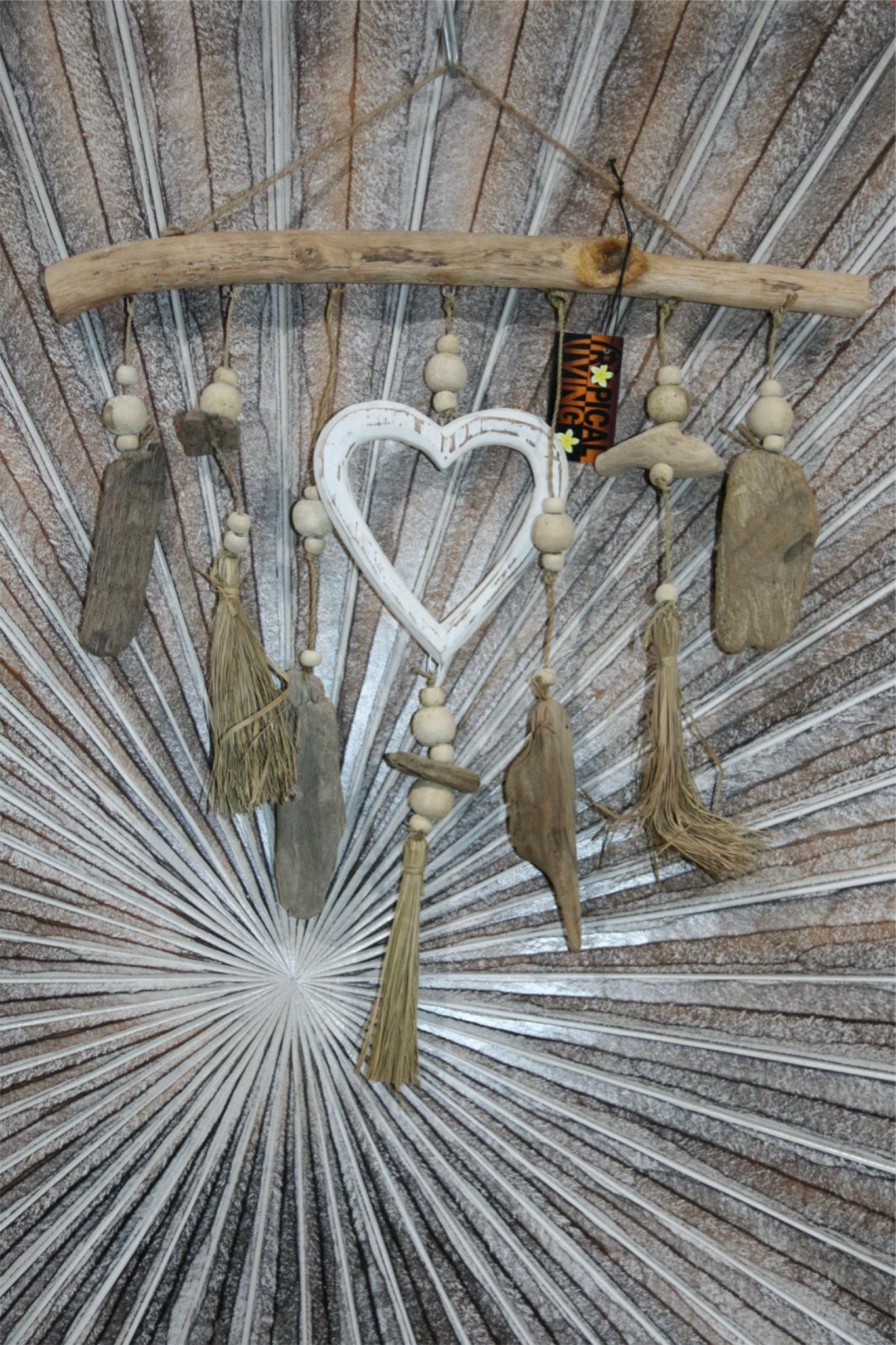 NEW Balinese Wooden Heart & Driftwood Mobile - Bali BOHO Mobile - Bali Driftwood