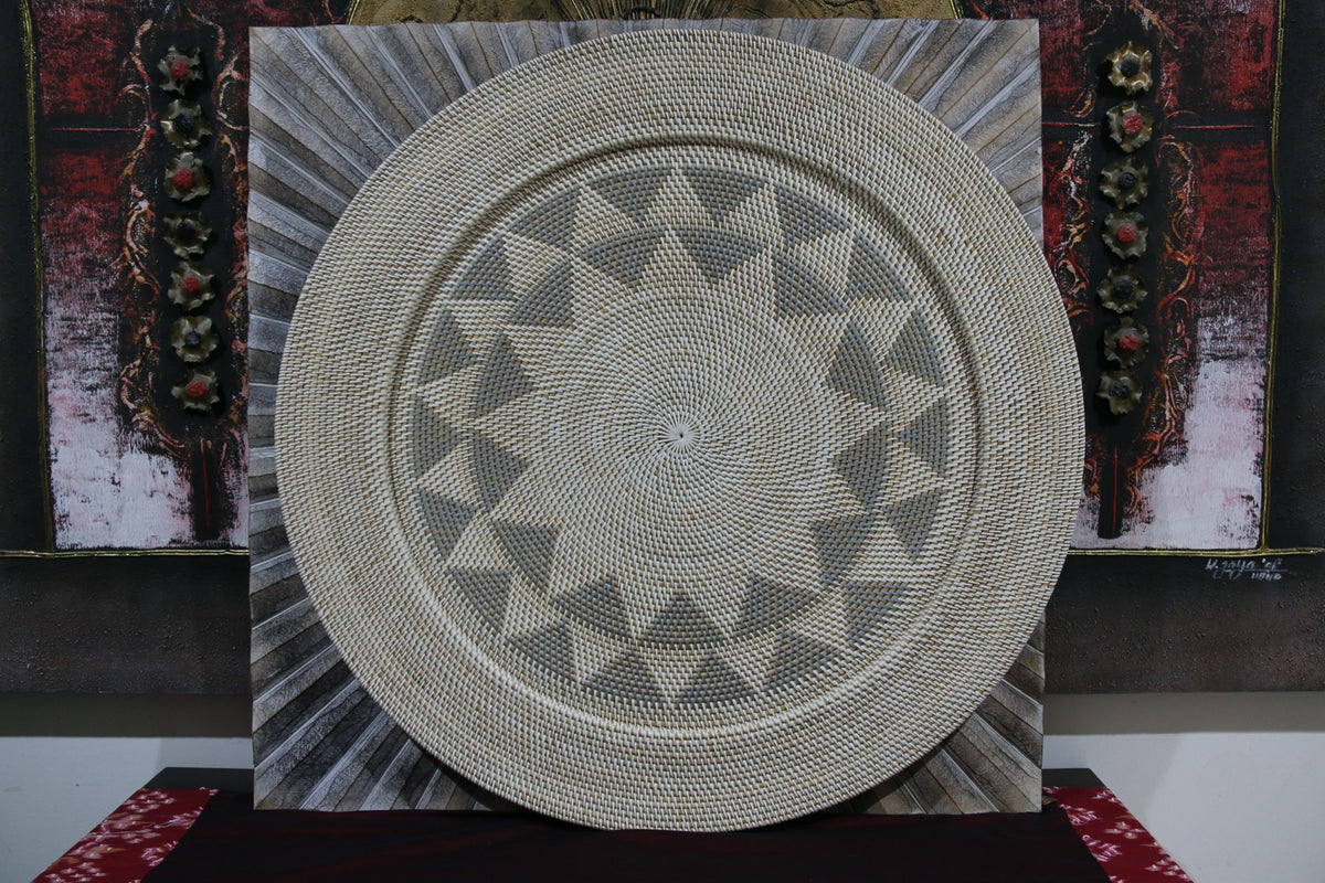 NEW Bali Woven Rattan Platter with Motif - Balinese Woven Rattan Wall Art 100cm