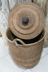 NEW Balinese Hand Woven Rattan Laundry Basket / Bali Rattan Basket with Lid