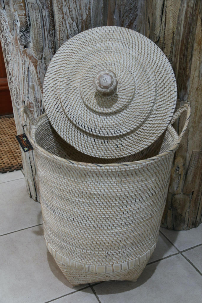 NEW Balinese Hand Woven Rattan Laundry Basket / Bali Rattan Basket wit