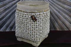 NEW Balinese Woven Basket w/Rattan & Shell Trim - Large Bali Shell Basket