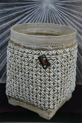 NEW Balinese Woven Basket w/Rattan & Shell Trim - Large Bali Shell Basket