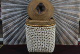 NEW Balinese Woven Basket w/Rattan & Shell Trim - Large Bali Basket with Lid