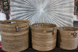 New Balinese Hand Woven Rattan Open Basket w/handles  / Bali Basket - 3 sizes