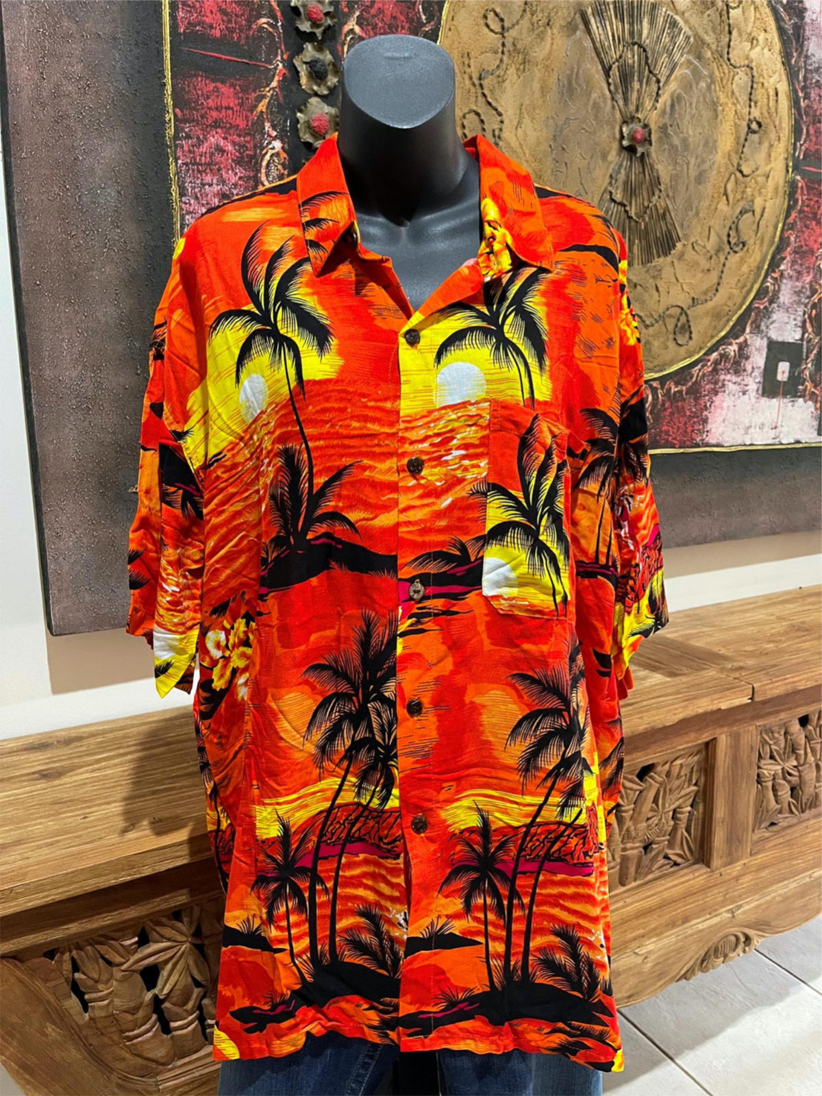 Balinese Mens Tropical Print Shirt - Size L-XL - Tropical Bali or Hawaiian Shirt