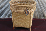 New Balinese Hand Woven BAMBOO w/RATTAN TRIM OPEN BASKET - Bali Basket