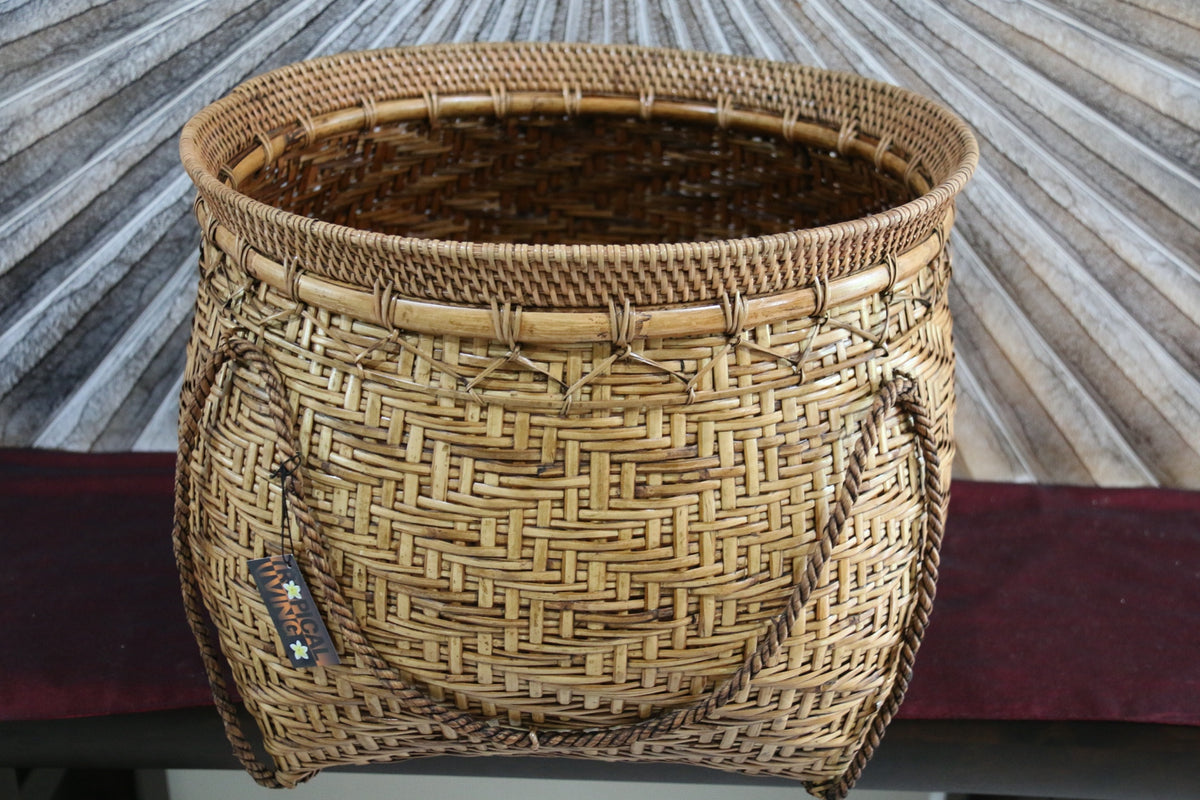 NEW BALINESE HAND WOVEN BAMBOO w/RATTAN TRIM OPEN BASKET