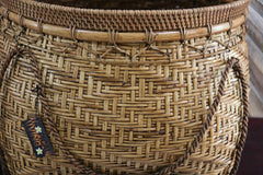 NEW BALINESE HAND WOVEN BAMBOO w/RATTAN TRIM OPEN BASKET