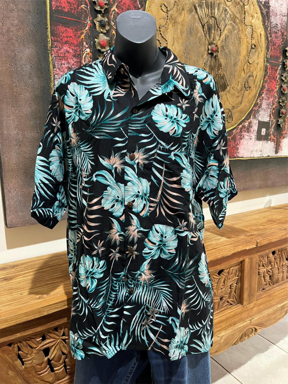 Balinese Mens Tropical Print Shirt - Size L-XL - Tropical Bali or Hawaiian Shirt