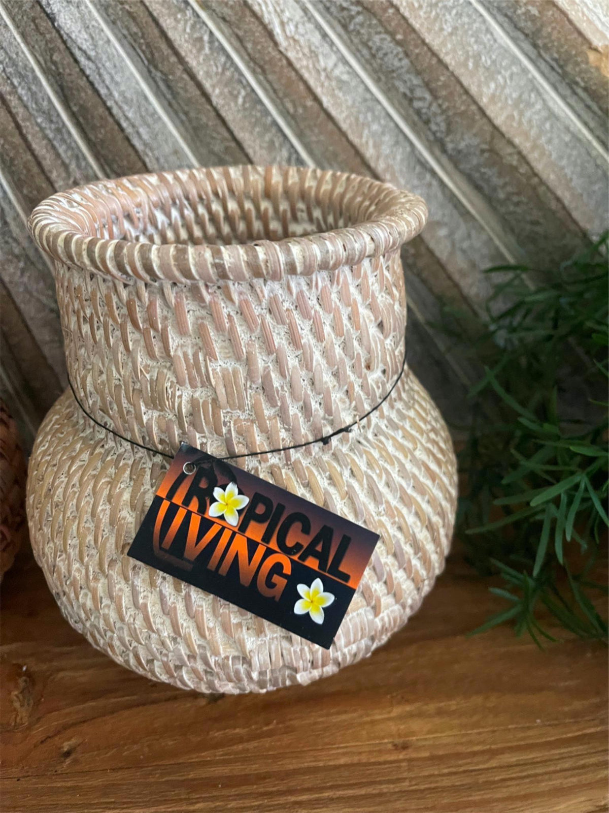 NEW Balinese Hand Woven Rattan Belly Shape Vase Style Basket  - Bali Open Basket
