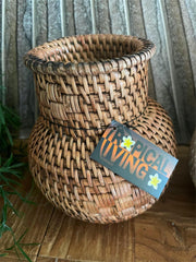 NEW Balinese Hand Woven Rattan Belly Shape Vase Style Basket  - Bali Open Basket