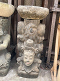 Balinese Hand Crafted Primitive Paras Statues with Pots - Bali Bird Bath
