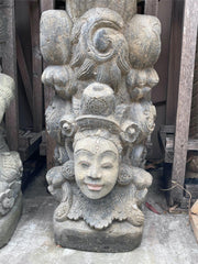 Balinese Hand Crafted Primitive Paras Statues with Pots - Bali Bird Bath