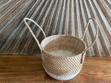 NEW Balinese Hand Woven Rattan / Wood Combo Open Basket w/handles  - Bali Basket
