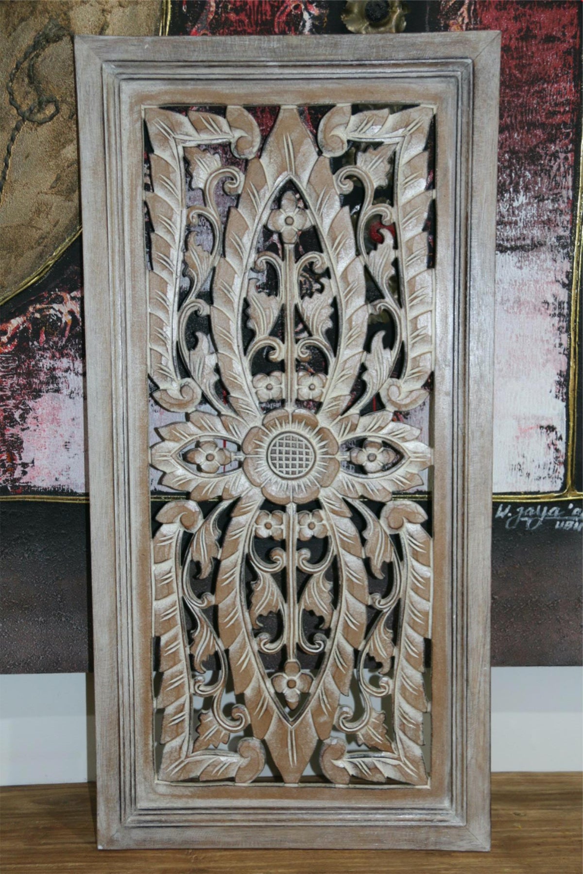 Balinese Carved MDF/WOOD Framed Mandala Wall Panel - Balinese Carved Panel 80x40