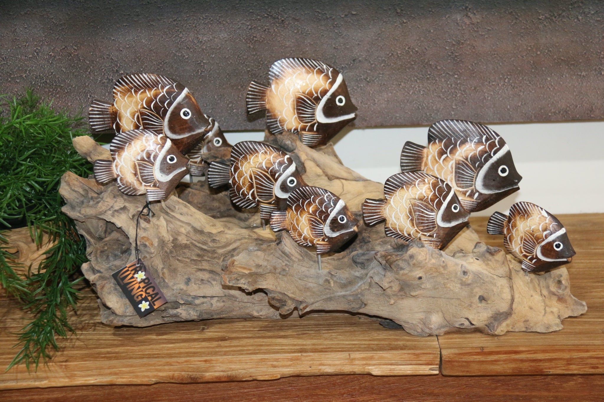 NEW Balinese Hand Carved Wooden Fish on Natural Wood Sculpture – Tropical  Living QLD
