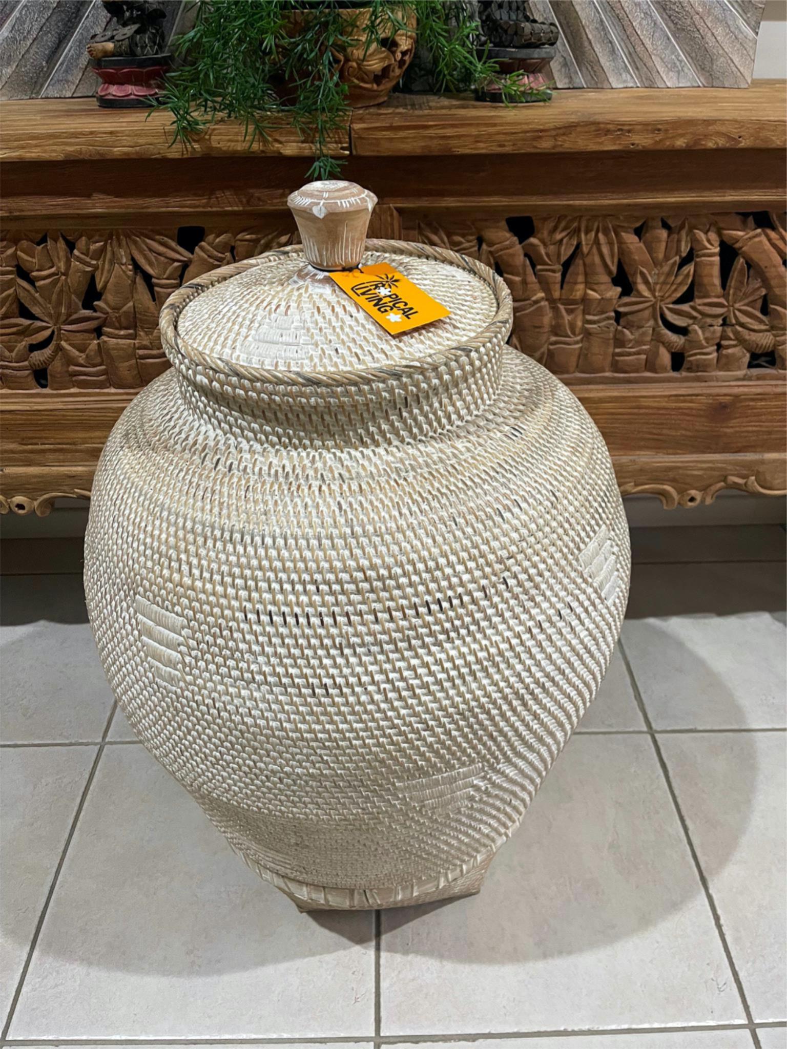 NEW Balinese Hand Woven Large Rattan Basket with Lid - Large Balinese Basket