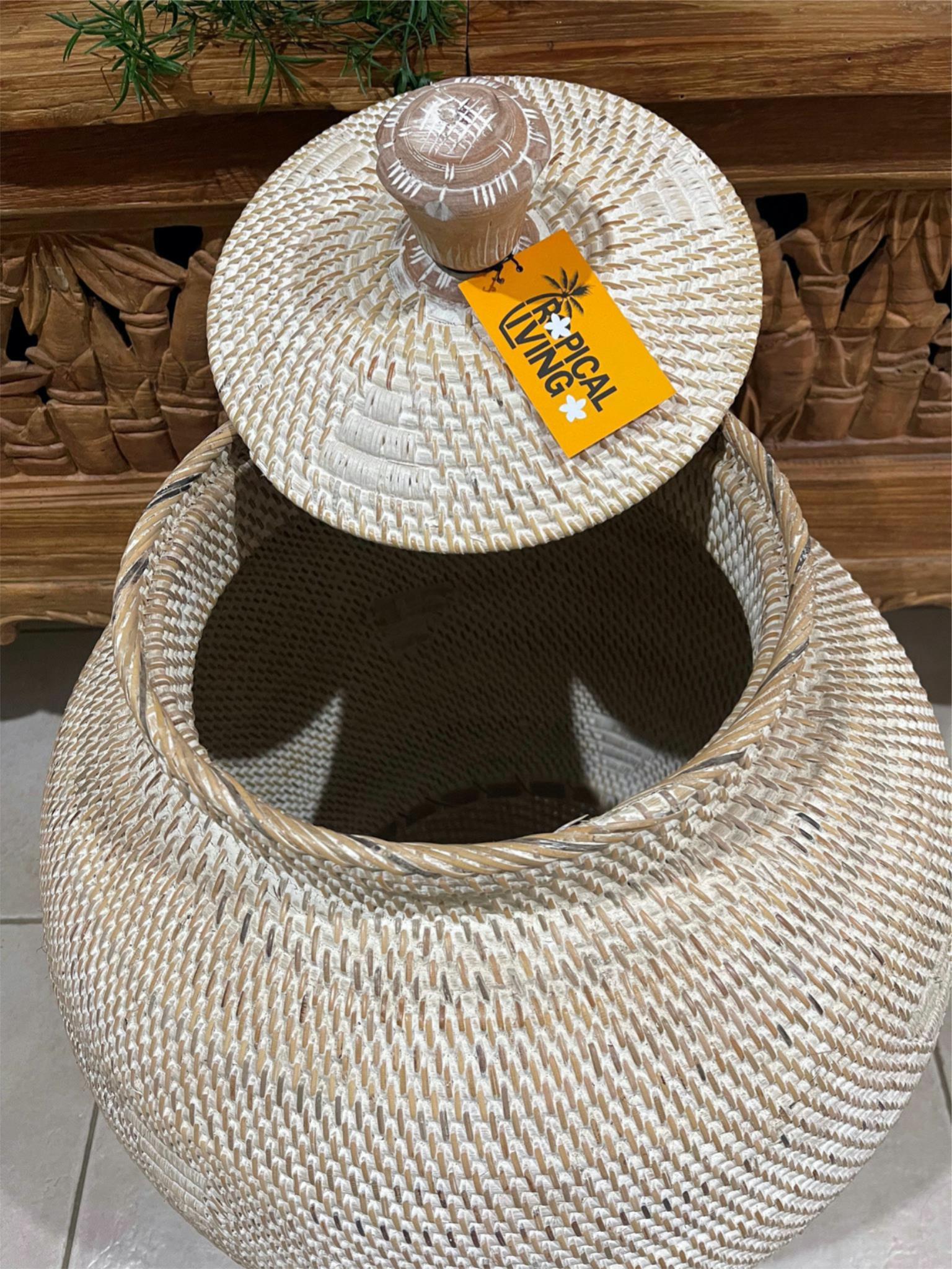 NEW Balinese Hand Woven Large Rattan Basket with Lid - Large Balinese Basket