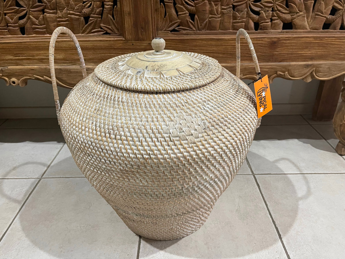 NEW Balinese Hand Woven Large Rattan Basket with Lid - Large Balinese Basket