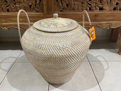 NEW Balinese Hand Woven Large Rattan Basket with Lid - Large Balinese Basket