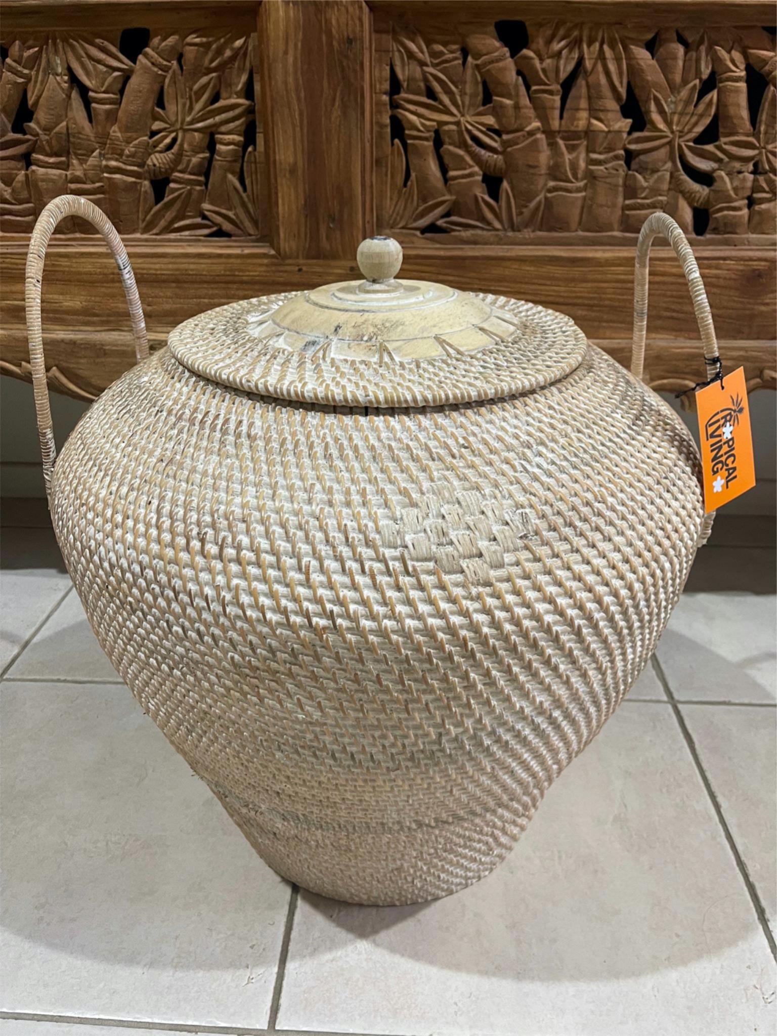 NEW Balinese Hand Woven Large Rattan Basket with Lid - Large Balinese Basket