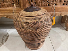 NEW Balinese Hand Woven Large Rattan Basket with Lid - Large Balinese Basket