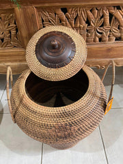 NEW Balinese Hand Woven Large Rattan Basket with Lid - Large Balinese Basket