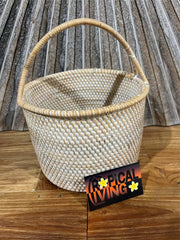 Balinese Hand Woven Rattan Open Basket w/Handle - Bali Basket - Rattan Basket