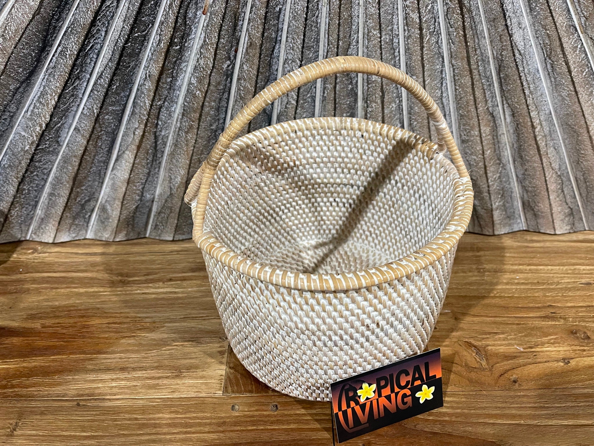 Balinese Hand Woven Rattan Open Basket w/Handle - Bali Basket - Rattan Basket