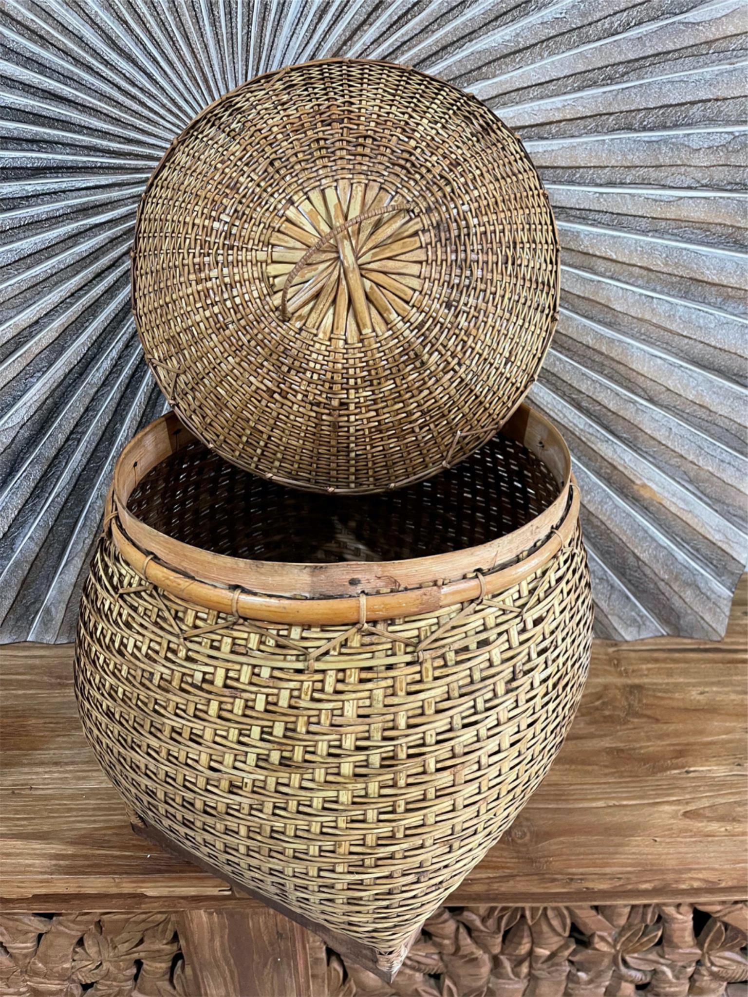 NEW Balinese Hand Woven Bamboo Ginger Jar Style Basket with Lid - Bali Basket