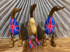 NEW Balinese Hand Carved Wooden UK Duck w/Union Jack Rice Paddy Duck - Bali Duck