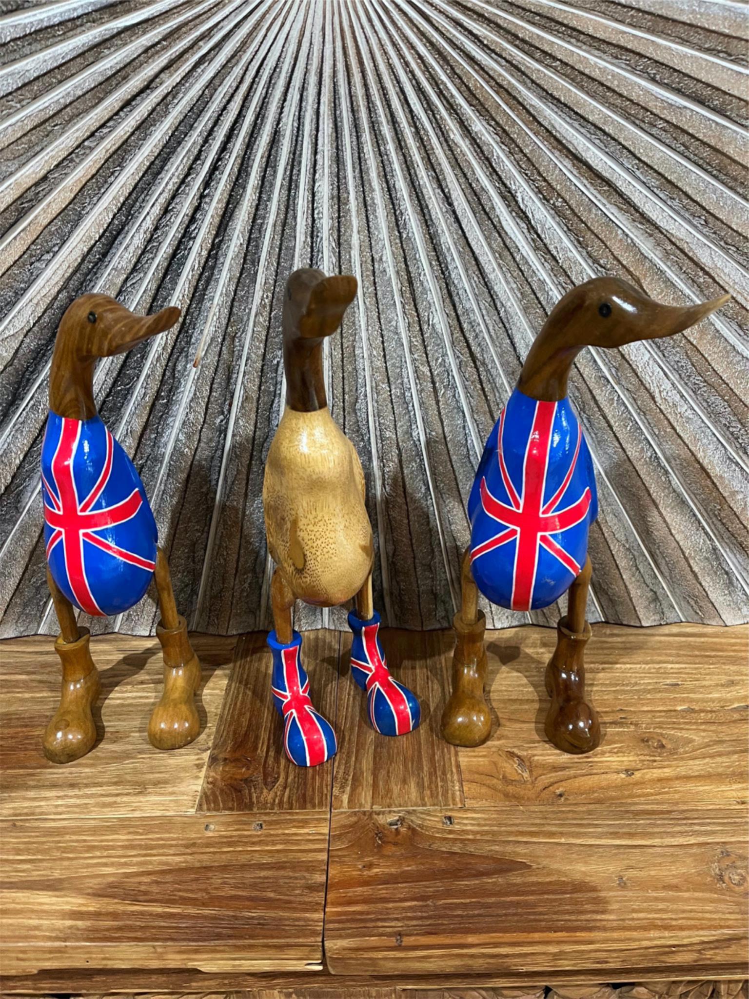 NEW Balinese Hand Carved Wooden UK Duck w/Union Jack Rice Paddy Duck - Bali Duck