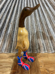 NEW Balinese Hand Carved Wooden UK Duck w/Union Jack Rice Paddy Duck - Bali Duck