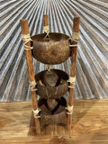 NEW Balinese Hand Crafted Triple Coconut Bowl on Legs - Bali Coconut Bowl