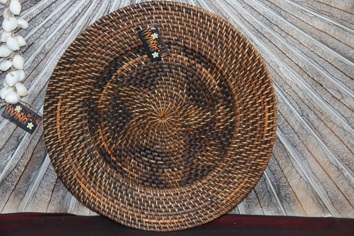 NEW Bali Woven Rattan Platter with Motif - Balinese Woven Rattan Wall Art 40cm